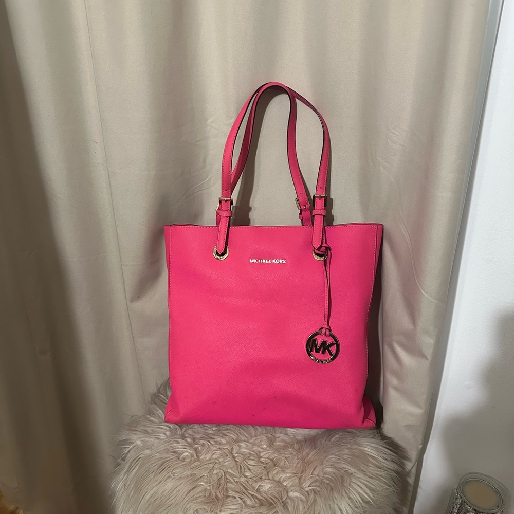 Michael Kors Pink Tote with Structured Design and Silver Charm